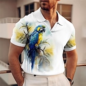 economico Polo con stampa animalier da uomo-Per uomo Pappagallo Polo Hawaiane Maglia da golf Manica Corta Magliette polo Scollo a V Casual Divertente Abbigliamento mare Abbigliamento da vacanza Abiti da festa Stampa 3D Giallo Rosso Blu