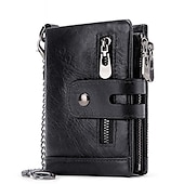 cheap Wallets-Men&#039;s Vintage Leather Wallet – Bifold Zipper Wallet with Chain, Multi-Card Slots &amp; Snap Closure for Casual &amp; Business Use