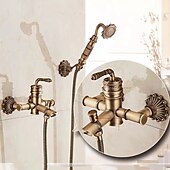 economico Docce da giardino-set rubinetti doccia a parete in ottone vintage, sistema doccia spruzzatore portatile, con bocca vasca fredda e tubo caldo