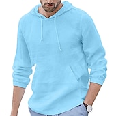 voordelige Zakelijk Casual-Voor heren linnen overhemd Katoenen linnen overhemd Zomer overhemd Strand hemd Effen Hawaii Feestdagen Zwart Wit blauw Lange mouw Capuchon Lente zomer Kleding Standaard