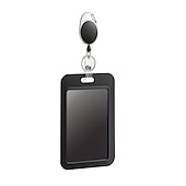 cheap Card Holders &amp; Cases-Sliding Badge Holder Hard Black Vertical Plastic Card Case Protector With Retractable Badge Reel Carabiner For Office School ID Credit Proximity Key Card Drivers License And Pass, Back to School Gift