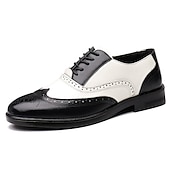tanie Formalny-męskie czarno-białe buty typu oxford brogsy z zapięciem na rzepy – dwukolorowe, sznurowane buty wizytowe w stylu vintage na formalne okazje i w stylu retro