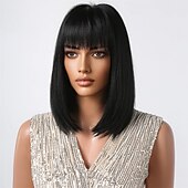 abordables Perruques Synthétiques Sans Bonnet-perruques bob noires pour les femmes perruques bob courtes avec une frange perruques droites pour un usage quotidien remplacement des cheveux cheveux naturels à la recherche d&#039;une fille utilisation