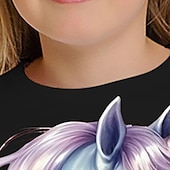 billiga Flickans 3D-tecknad film-Flickor 3D Grafisk Tecknat Enhörnings T-shirt Långärmad 3D-tryck Sommar Vår Höst Aktiv Mode söt stil Barn 3-12 år Utomhus Ledigt Dagligen Normal