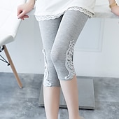 preiswerte Einfarbige Leggings-Damen Leggins Modisch Casual Capris Einfarbig Spitze Bauchkontrolle Kolbenheber Komfort elastisch Casual Schwarz Weiß aschgrau Dünn