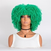 baratos Perucas de festa-perucas afro curtas e cacheadas com franja para mulheres negras perucas afro marrom crespo e cacheado para mulheres negras perucas sintéticas resistentes ao calor perucas marrons fofas perucas de