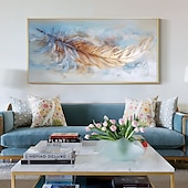 cheap Still Life Paintings-Handmade Oil Painting Canvas Wall Art Decor Original Feather Painting for Home Decor With Stretched Frame/Without Inner Frame Painting