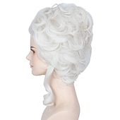 cheap Historical Wigs-Short Curly Platinum White Wig Victorian Wig Baroque 18th Century Wig Women Queen Carnival Cosplay Halloween Wigs
