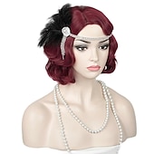 baratos Perucas Históricas-Peruca de Flapper dos Anos 1920 Cacheada com Faixa Peruca Vintage Cacheada dos Anos 20 Cabelo de Fantasia Halloween
