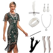 levne oblečení-Řvoucí 20s Retro Velký Gatsby Krátká délka Úbory Kostým na Večírek Maškarní Iluze Velký Gatsby Svatební host Flitry Třásně Flitry Třásně Kulatý Maškarní kostým Dámské předvečer Všech svatých Karneval