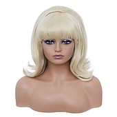 economico Parrucche storiche-Parrucca Corto Marrone Misto con Frangia Retro Bouffant Parrucche a Nido d&#039;Api adatta per Costume Anni &#039;80 o Festa di Carnevale Parrucche di Halloween