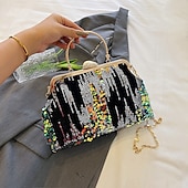 お買い得  クラッチバッグ＆イブニングバッグ-女性用 ハンドバッグ クラッチバッグ ドームバッグ クラッチバッグ 合成 パーティー ブライダルシャワー ウェディングパーティー スパンコール 大容量 折り畳み式 幾何学模様 ブラック ホワイト ピンク
