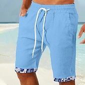 cheap Holiday-Men&#039;s Shorts Summer Shorts Beach Shorts Pocket Drawstring Elastic Waist Coconut Tree Patchwork Comfort Breathable Short Casual Daily Holiday Sports Fashion White Sky Blue