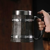 cheap Barware-Beer Mugs, Nordic Viking Rune Beer Glasses Large Oak Beer Mug Coffee Mug with Stainless Steel Wood Resin 3D, Mugs for Men, Father&#039;s Day Gift