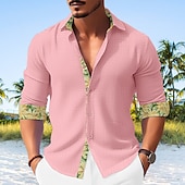 economico Vacanza-Per uomo Camicia camicia di lino Camicia in lino e cotone Camicia estiva Maglietta informale Camicia da spiaggia Color Block Informale Giornaliero Nero Bianco Giallo Rosa Manica lunga Collo