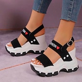 economico Sandali Sportivi-sandali con plateau chunky da donna – sandali sportivi con zeppa neri e bianchi con cinturini regolabili, scarpe estive alla moda per outfit casual e streetwear