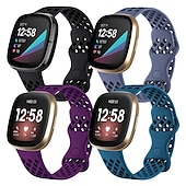 Χαμηλού Κόστους Ζώνες ρολογιών Fitbit-4 Πακέτο Smart Watch Band Συμβατό με Fitbit Versa 3 Sense Versa 4 Sense 2 σιλικόνη Εξυπνο ρολόι Λουρί Αδιάβροχη Ρυθμιζόμενο Αθλητικό Μπρασελέ Αντικατάσταση Περικάρπιο