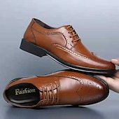 billige Semi-formell-klassiske kjolesko i brogueskinn for menn, stilige oxfordsko med snøring med vinger, elegant formelt fottøy for forretnings- og spesielle anledninger