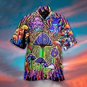 levne 3D vzor-Pánské Hippie Houba Košile Havajská košile Košile na knoflíky Krátké rukávy Tropický vzhled Havajské Designové Ležérní Havajské Jdeme ven Léto Jaro Přehnutý Tisk Tlačítko dolů Černá Černá / fialov