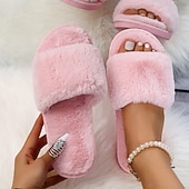 cheap Women's Slippers &amp; Flip-Flops-Women's Plush Fuzzy Open-Toe Slippers – Cozy Indoor Home Shoes with Soft Faux Fur for Winter Comfort