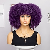 baratos Perucas de festa-perucas afro curtas e cacheadas com franja para mulheres negras perucas afro marrom crespo e cacheado para mulheres negras perucas sintéticas resistentes ao calor perucas marrons fofas perucas de