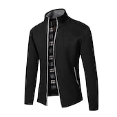 Men's Sweater Dress Sweater Cardigan Zip Sweater Sweater Jacket Knit Zipper Pocket Stand Collar Stylish Casual Clothing Apparel Fall Winter Black Wine S M L 19