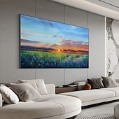abordables Peintures paysages-main peinture à l'huile toile mur art décoration abstrait paysage marin peinture coloré bord de mer coucher de soleil pour la décoration intérieure roulé sans cadre non étiré peinture