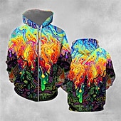 baratos Padrão 3D-Homens Bloco de cor Abstrato Estampas Abstratas Moletom Moletons Roupa de rua Designer Manga Longa Com Capuz Desportos e Ar livre Diário Esportes Laranja Zíper Imprimir Primavera &amp; Outono Designer