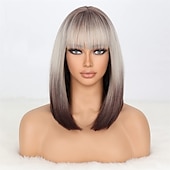 cheap Synthetic Trendy Wigs-Red Wig Bangs Short Red Bob Wig for Women Auburn Wig Bob with Bangs for Daily Party Cosplay