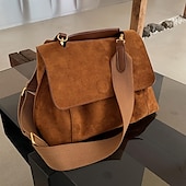 cheap Handbag &amp; Totes-Women&#039;s Brown Suede Messenger Bag with Adjustable Strap – Casual Shoulder Bag for Work, Travel, and Everyday Use