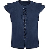 abordables Médiéval-Epoque Médiévale Renaissance Costume de Cosplay Gilet en daim Pirate Chevalier Viking Valhalla Homme Couleur unie Halloween Carnaval Mascarade Carnaval Mascarade Foire de la Renaissance Adulte Gilet