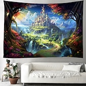 baratos tapeçaria de paisagem-castelo jardim tema pendurado tapeçaria arte da parede grande tapeçaria mural decoração fotografia pano de fundo cobertor cortina casa quarto sala de estar decoração
