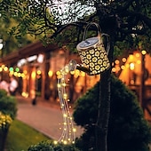 economico Illuminazione vialetto-Annaffiatoio Solare All&#039;aperto Luci Appese Bollitore Lanterna Stringa Di Luce Impermeabile Per Giardino Giardino Aiuola Ghirlanda Decor Metallo Lampada Retrò