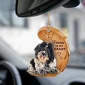 preiswerte Anhänger &amp; Ornamente fürs Auto-Niedlicher Engelsflügel-Hund „Forever in My Heart“ zum Aufhängen, Cartoon-Anhänger, niedlicher Anhänger für Autotasche, Schlüsselanhänger, Auto-Ornamente für Rückspiegel, Innendekoration im Auto