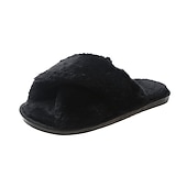 billiga Inneskor och flip-flops till damer-Mysig rosa fuskpäls damtofflor - mjuk och mjuk korsbandsstil, perfekt för avkoppling hemma och vardagskläder inomhus