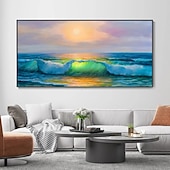 abordables Peintures paysages-main peinture à l'huile toile mur art décoration abstrait paysage marin peinture coloré bord de mer coucher de soleil pour la décoration intérieure roulé sans cadre non étiré peinture