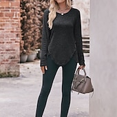 preiswerte Damen Einfache Oberteile-Damen T Shirt Burgunderrotes T-Shirt Glatt Basic Langarm Rundhalsausschnitt Normale Oberteile Täglich Wochenende Schwarz Wein Blau Grün Grau Herbst Winter