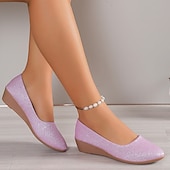 economico Slip-ons e mocassini da donna-ballerine con zeppa glitterate rosa da donna: comode ballerine scintillanti slip-on per uscite casual, feste e uso quotidiano