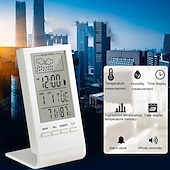 cheap Radios and Clocks-LED Digital Clock Thermometer Hygrometer Gauge Indicator Alarm Clock Indoor/Outdoor Weather Station Automatic Electronic Temperature Humidity Monitor Clock