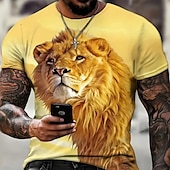 お買い得  アニマルプリントTシャツ-男性用 グラフィック 動物 ライオン Tシャツ 半袖 Tシャツ 3Dプリント クルーネック シャツ ヴィンテージ ファッション デザイナー アウトドア 日常 スポーツ ブラック イエロー ルビーレッド 春夏 衣類 S M L XL 2XL 3XL