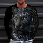 cheap Animal Print T shirts-Men&#039;s Graphic Animal T shirt Long Sleeve T shirt 3D Print Crew Neck Shirt Vintage Fashion Designer Outdoor Daily Sports Black Wine Blue Spring &amp;  Fall Clothing Apparel S M L XL 2XL 3XL