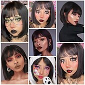 cheap Historical Wigs-Black Short Bob WigStraight Black Bob Wig with bangs 10 inch Straight Bob Bangs Wig for Women Natural Looking for Daily Use Halloween Wigs