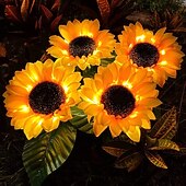 abordables Éclairage au sol-3-en-1 tournesol lumières solaire extérieur led cour parc décoration tournesol sol insertion atmosphère lumière pelouse imitation lampadaire pelouse lampe