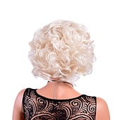 economico parrucca più vecchia-parrucche corte bionde ricce per le donne grandi parrucche ondulate anni &#039;80 flip parrucche cosplay costume party halloween capelli sintetici biondo platino parrucche naturali mamma con berretto
