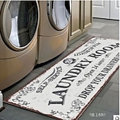 cheap Mats &amp; Rugs-Laundry Bath Mat Non-slip Runner Non Skid Machine Washable Area Rugs Laundry Decor for Kitchen, Bath, Washroom Blue White