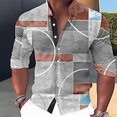 economico Geometrica-Per uomo Color Block Geometrica Geometria Camicia Camicia con bottoni Manica lunga Di tendenza Streetwear Originale Esterno Informale Giornaliero Estate Primavera Autunno Colletto alla coreana Stampa