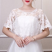 cheap Cape-Women&#039;s Wrap Cape Vintage Elegant Sleeveless Polyester Wedding Wraps With Lace For Wedding Summer