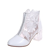 baratos Botas de tornozelo-botins femininos de renda branca com salto bloco transparente - perfeitos para casamentos e eventos especiais