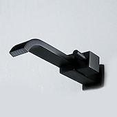 abordables Robinets de lavabo-Robinet de lavabo utilitaire moderne noir chromé, bec long à montage mural, robinet de lavabo à un trou avec tuyaux d&#039;eau chaude et froide, robinet commercial de remplissage de pot de baignoire à