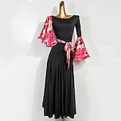 abordables Tenues de danse de salon-Danse de Salon Robe Imprimé Plissé Fantaisie Femme Utilisation Soirée manche longue Polyester Maille